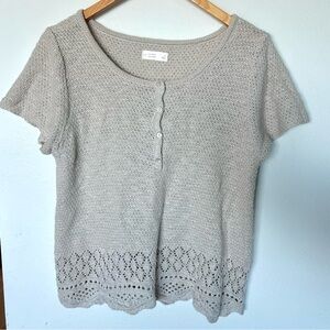 LC Lauren Conrad Taupe Crochet-Hem Top Large NWOT